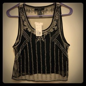Forever 21 cropped beaded mesh tank